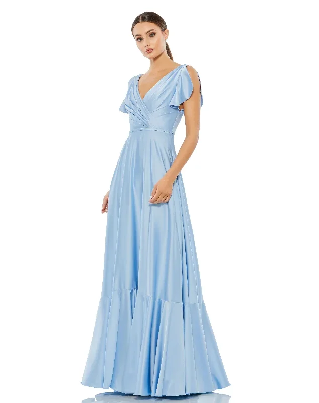 Flounce Sleeve Satin Gown