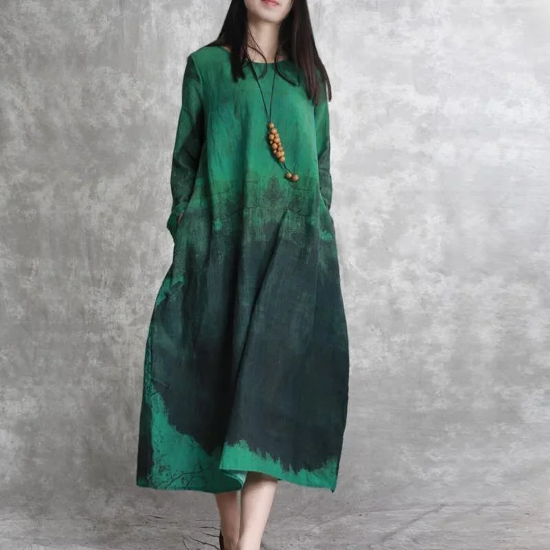 2024 Green Chiffon Caftans Plussize Prints Chiffon Maxi Dress New O Neck Kaftans