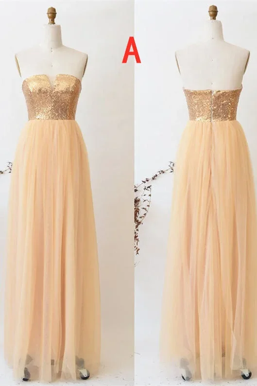 a-line-champagne-tulle-mismatched-bridesmaid-dress