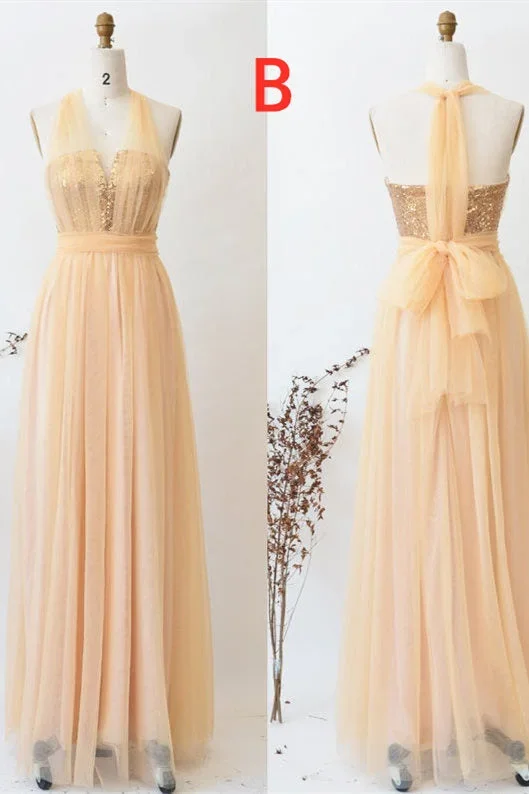 a-line-champagne-tulle-mismatched-bridesmaid-dress