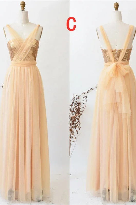 a-line-champagne-tulle-mismatched-bridesmaid-dress