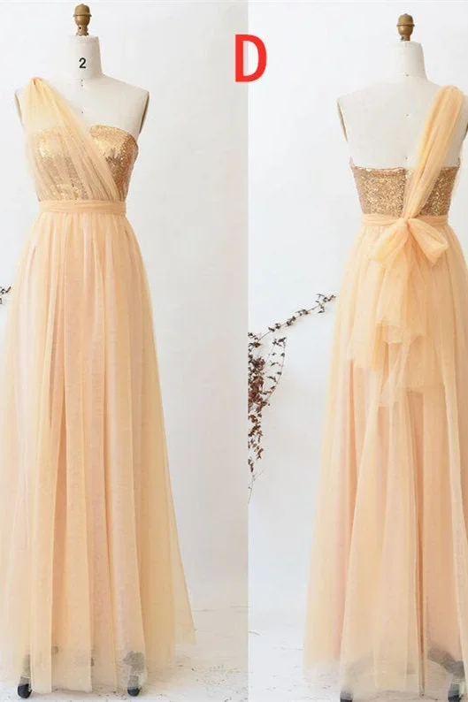 a-line-champagne-tulle-mismatched-bridesmaid-dress