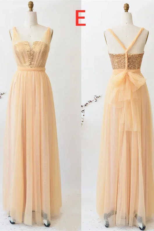 a-line-champagne-tulle-mismatched-bridesmaid-dress