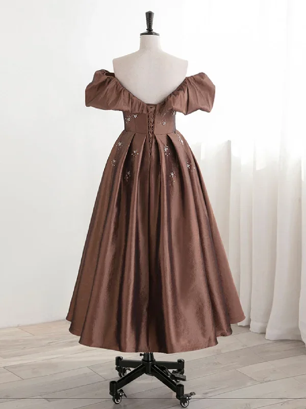 a-line-tea-length-brown-prom-dresses-off-shoulder-brown-formal-dress-with-beading