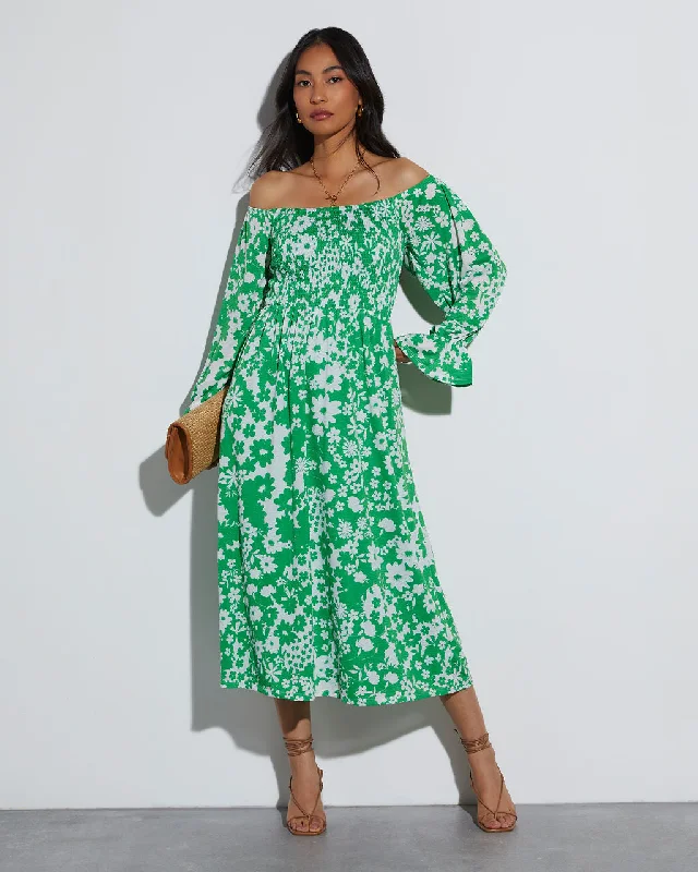 April Floral Off The Shoulder Midi Dress