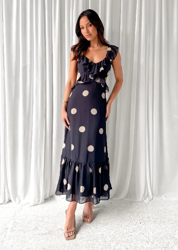 Azrae Maxi Dress - Black Polka