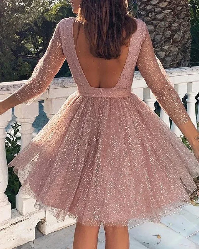 FashionSierra - Backless glitter sheer mesh dress