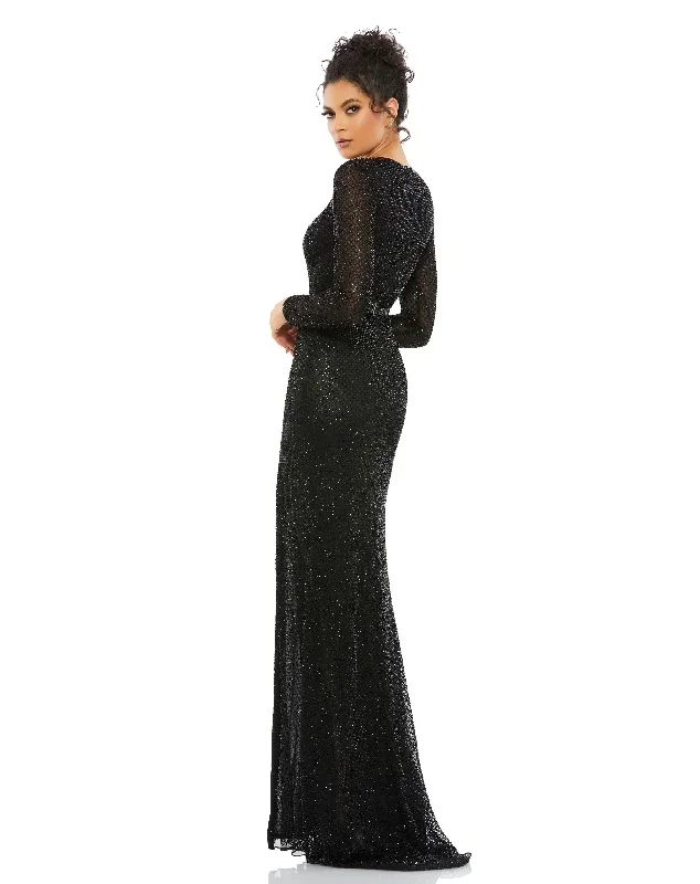 beaded-high-neck-long-sleeve-gown-with-detailed-belt