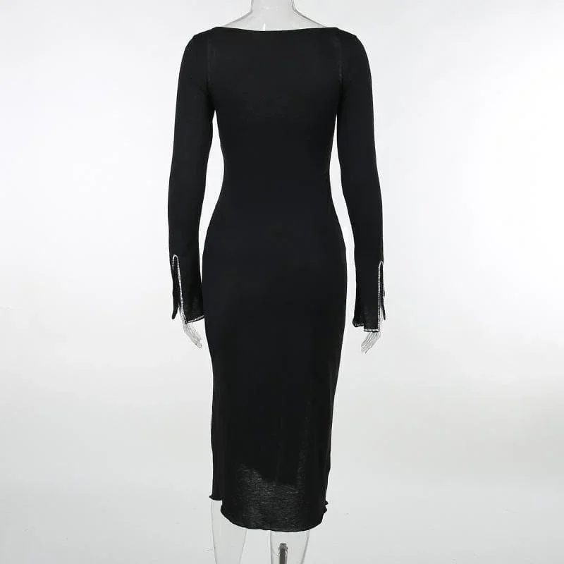 beaded-square-neck-slit-long-sleeve-midi-dress