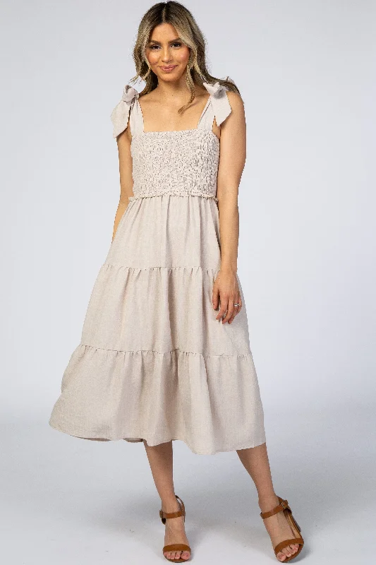 beige-bow-strap-tiered-maternity-midi-dress