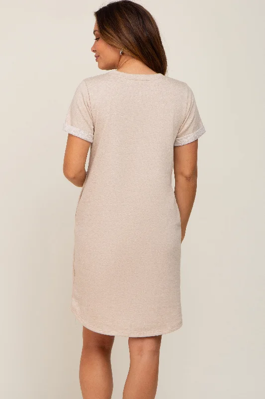 beige-french-terry-cuffed-short-sleeve-maternity-dress