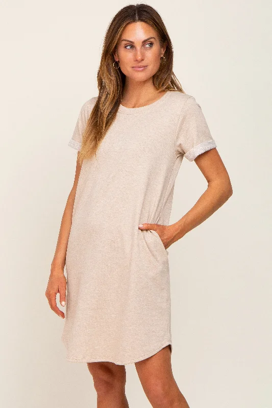 beige-french-terry-cuffed-short-sleeve-maternity-dress