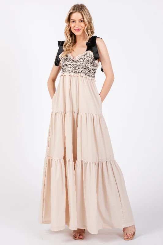 beige-sweetheart-neck-smocked-embroidered-ribbon-shoulder-tie-maternity-midi-dress