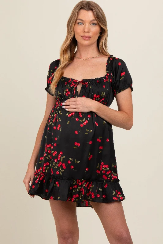 Black Cherry Puff Sleeve Maternity Mini Dress