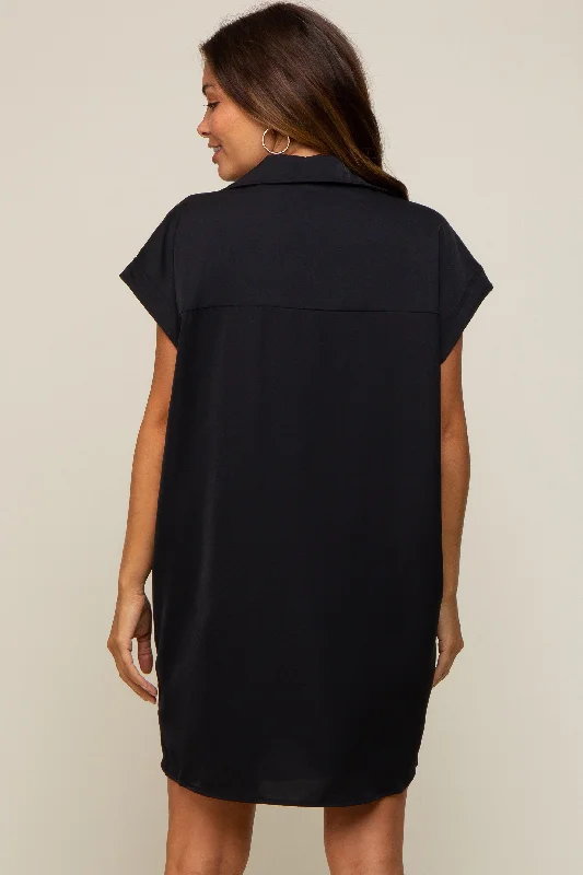 black-collared-button-front-maternity-dress