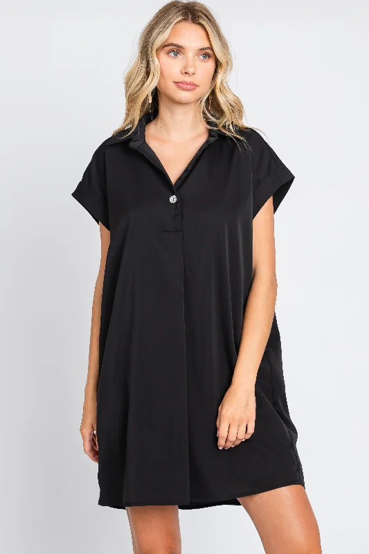 black-collared-button-front-maternity-dress