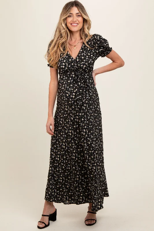 black-floral-puff-sleeve-v-neck-maternity-maxi-dress