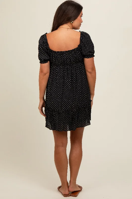 black-polka-dot-puff-sleeve-tie-front-maternity-dress