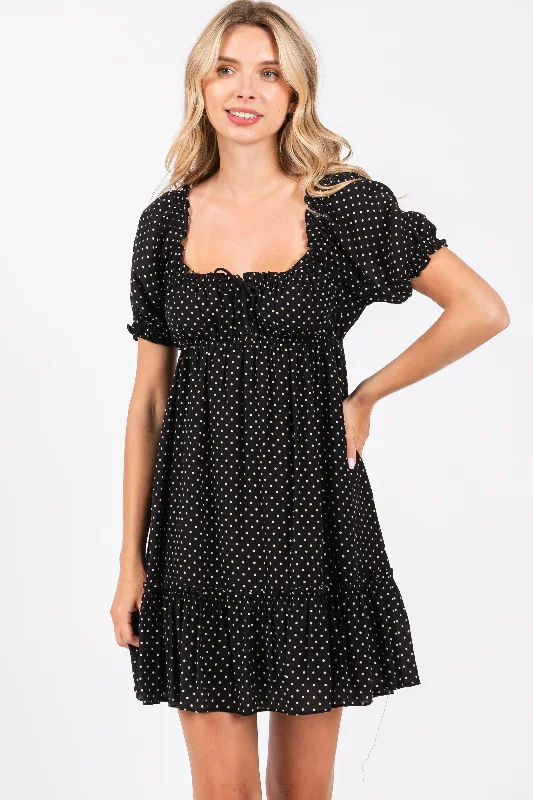 black-polka-dot-puff-sleeve-tie-front-maternity-dress