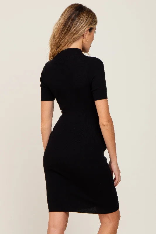 black-ribbed-mock-neck-maternity-dress-2