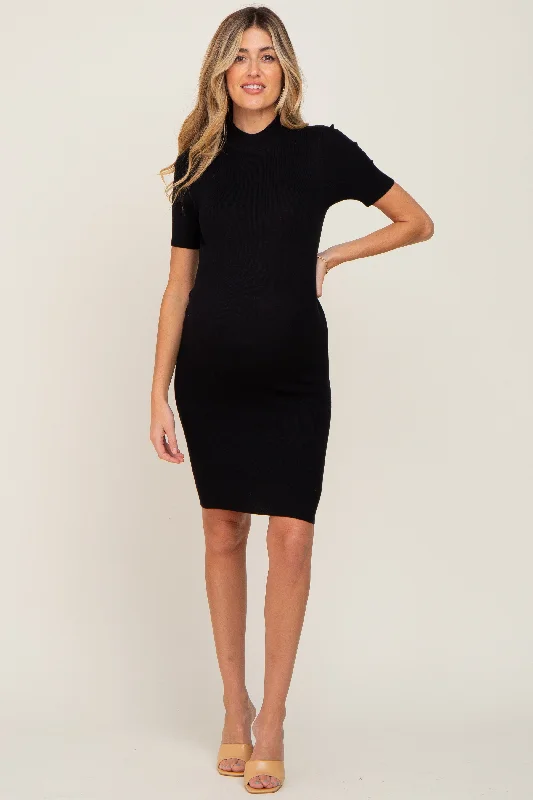 black-ribbed-mock-neck-maternity-dress-2