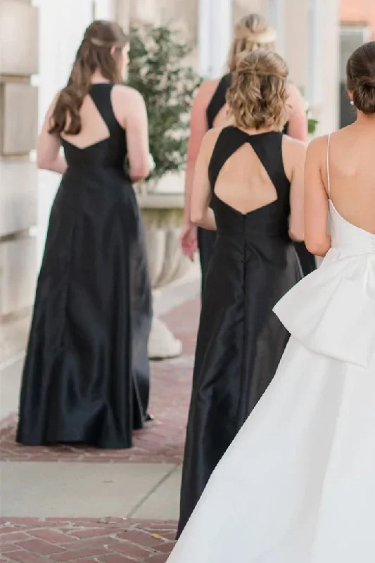 black-round-neck-cutout-back-a-line-long-dress