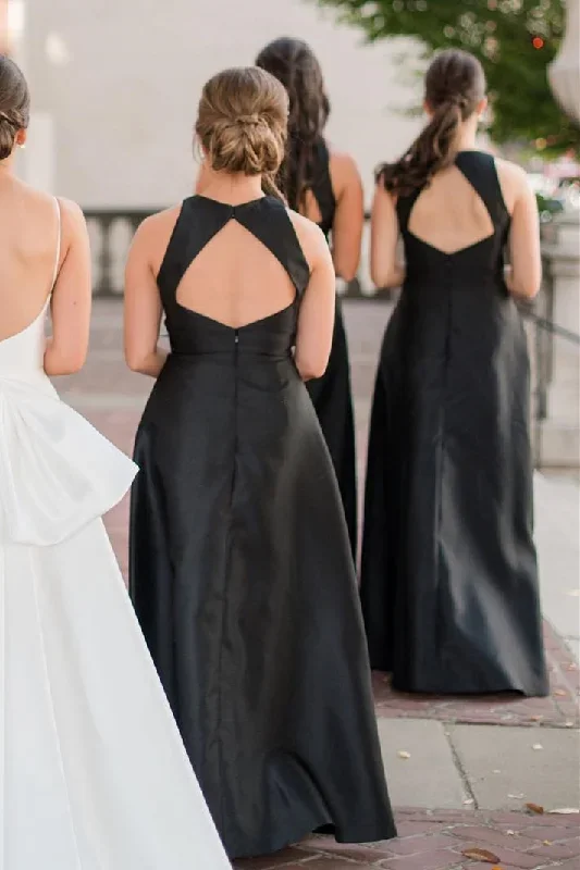 black-round-neck-cutout-back-a-line-long-dress