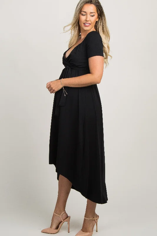 black-solid-hi-low-maternity-wrap-dress