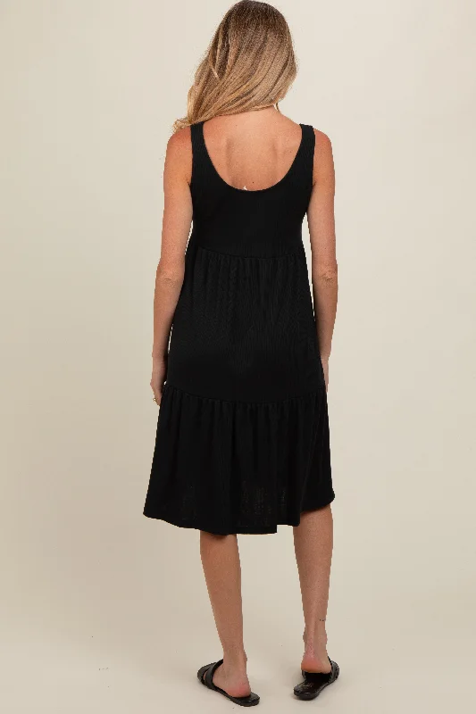 black-tiered-sleeveless-maternity-midi-dress-1