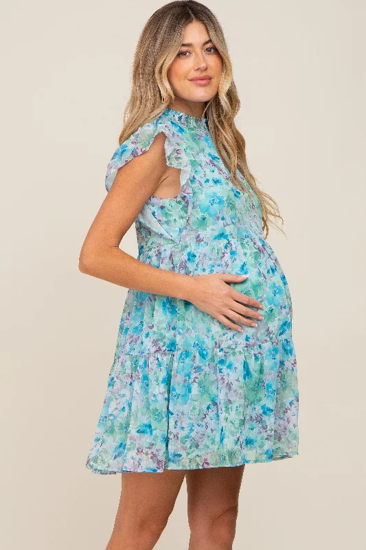 blue-floral-chiffon-tiered-maternity-dress