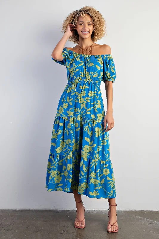 blue-floral-off-shoulder-puff-sleeve-maternity-midi-dress