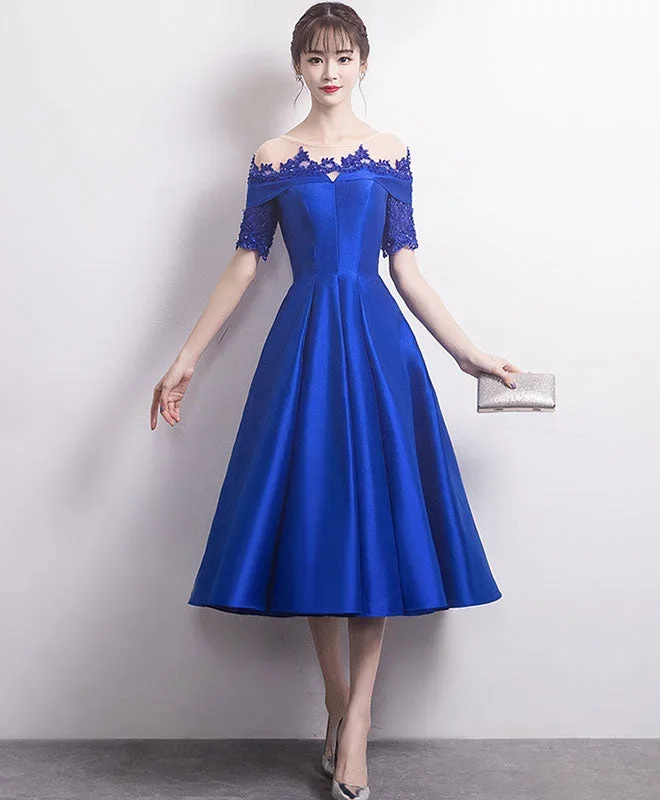 blue-round-neck-satin-lace-prom-dress-blue-bridesmaid-dress