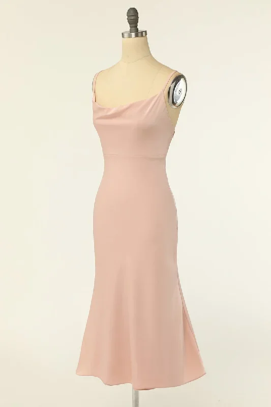 blush-cowl-neck-short-mermaid-bridesmaid-dress