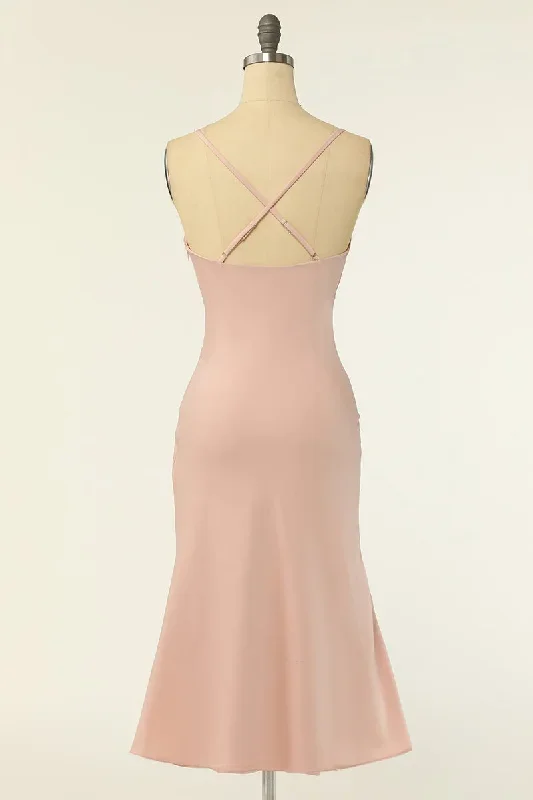 blush-cowl-neck-short-mermaid-bridesmaid-dress