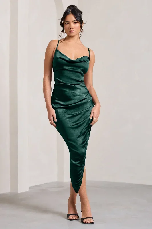 bottle-green-cami-cowl-neck-asymmetric-hem-dress