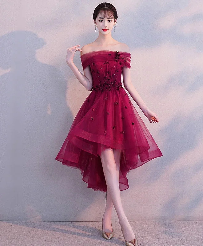 Burgundy Tulle Short Prom Dress, Burgundy Homecoming Dress