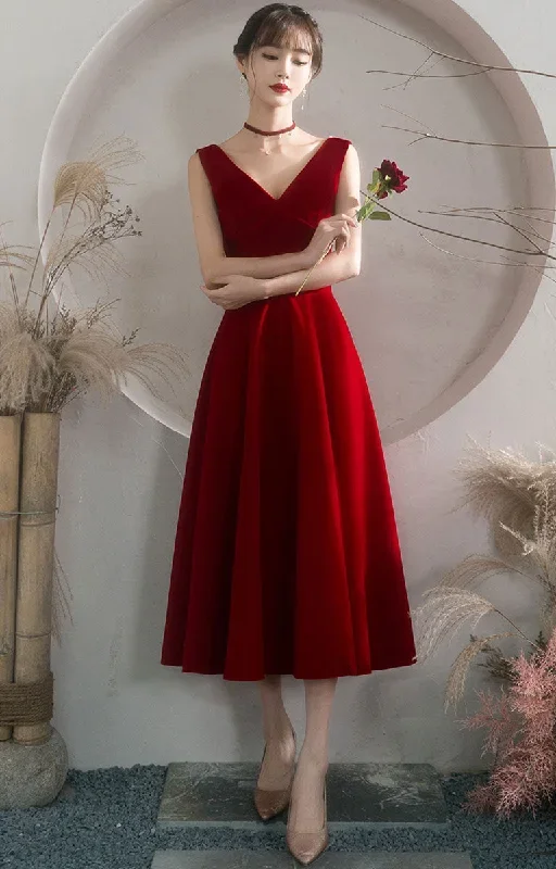 burgundy-v-neck-short-prom-dress-burgundy-bridesmaid-dress