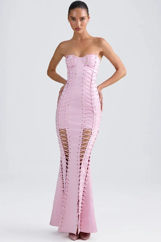 Lace-Up Corset Gown in Light Pink