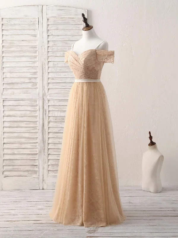 champagne-off-shoulder-lace-tulle-long-bridesmaid-dress