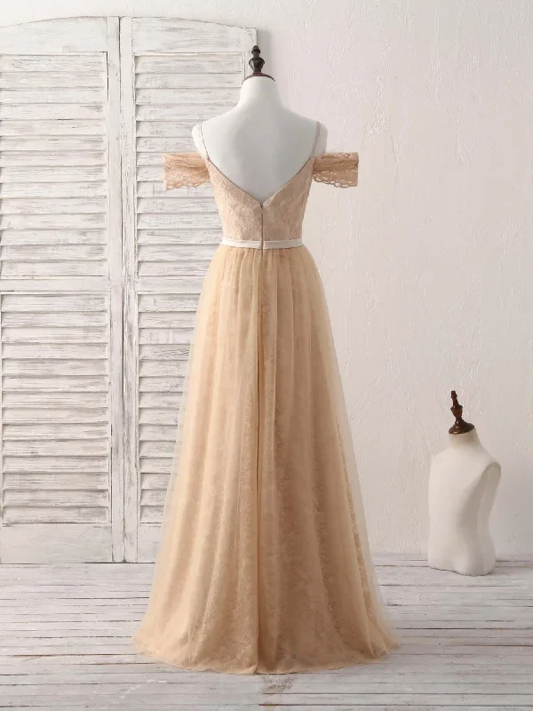 champagne-off-shoulder-lace-tulle-long-bridesmaid-dress