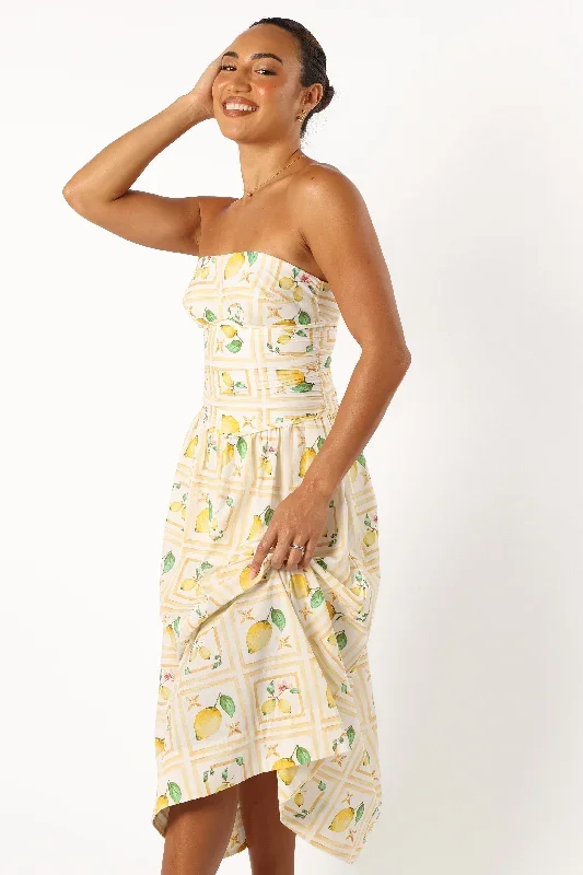 Cintrico Strapless Midi Dress - Lemon