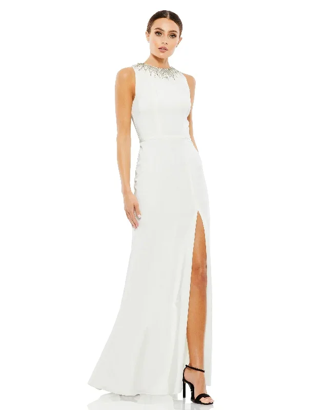 Sleeveless Rhinestone Collar Column Gown - FINAL SALE