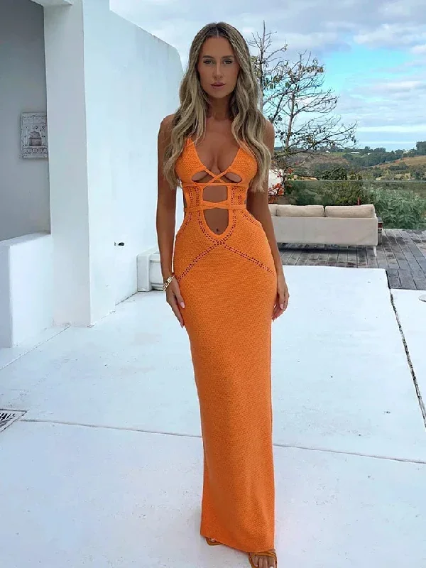 Hollow Out Nightclub Party Spaghetti Strap Summer Strapless Elegant Long Maxi Dress