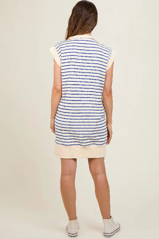 cream-blue-striped-maternity-mini-dress