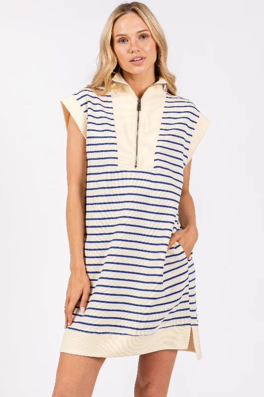 cream-blue-striped-maternity-mini-dress