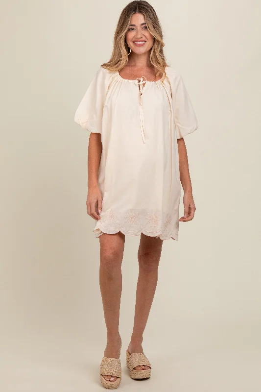 cream-embroidered-puff-sleeve-maternity-dress