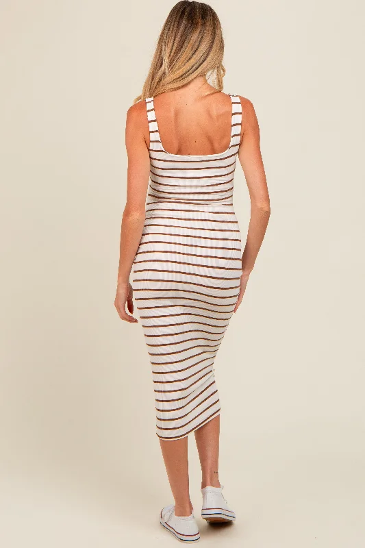 cream-striped-fitted-square-neck-maternity-midi-dress