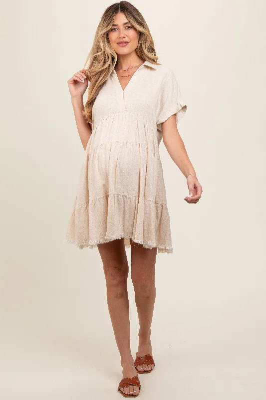 cream-tiered-linen-maternity-dress