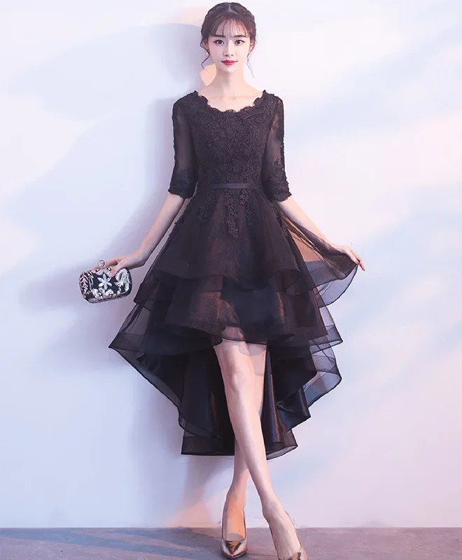 cute-black-tulle-lace-short-prom-dress-black-bridesmaid-dress