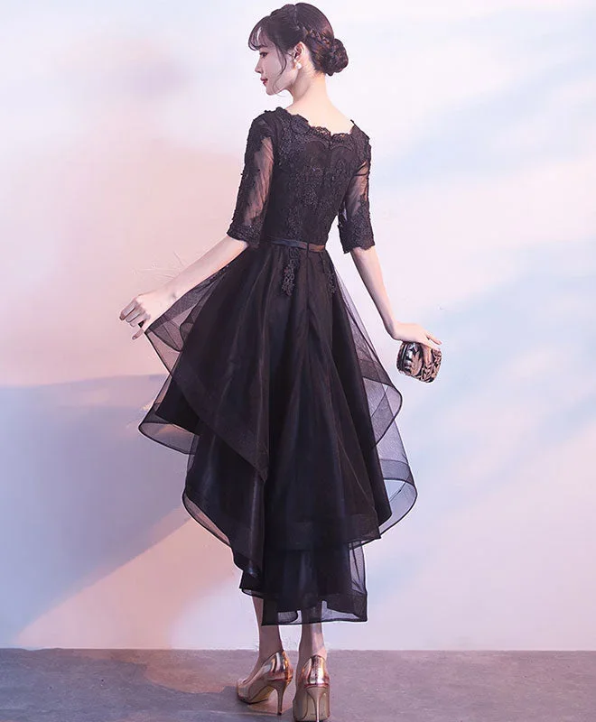 cute-black-tulle-lace-short-prom-dress-black-bridesmaid-dress